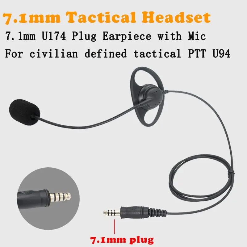 Civilian 7.1mm U174 Plug D-Type Tactical Headset with Microphone Compatible with Z-Tac U94, Ptt Button Motorcycle Helmet Headset