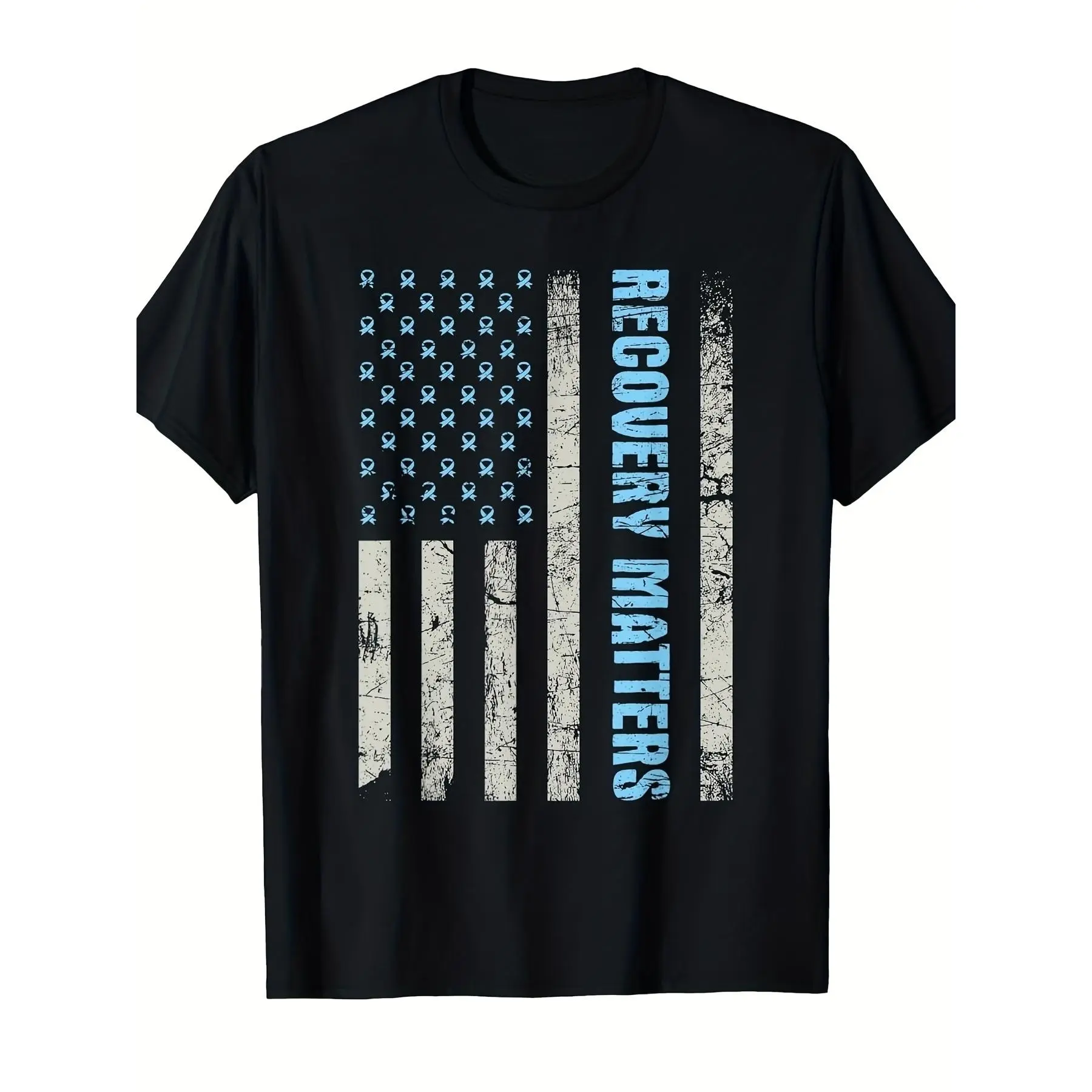 Men's Recovery-Themed Commemorative T-Shirt- Vintage Short-Sleeve Shirt with Sobriety Flag and Recovery Slogan- Comfortable Casual Crew Neck Design, Suitable for AA Gatherings, NA Events, and Recovery Gifts, PLUS SIZE