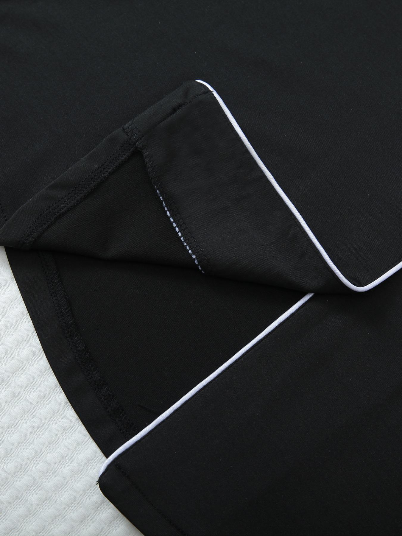 Women's Contrast Binding Button Front Long Sleeve Nightdress, Elegant Pocket Lapel Nightgown for Women, Women's Sleepwear for Spring & Fall