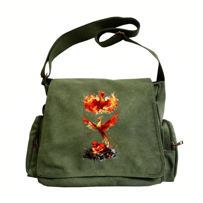 Women's shoulder bag, high-capacity flip-top retro tote messenger bag in the school season, two-color optional, flame phoenix nirvana rebirth pattern, suitable for daily travel and travel, an excellent choice for gifts