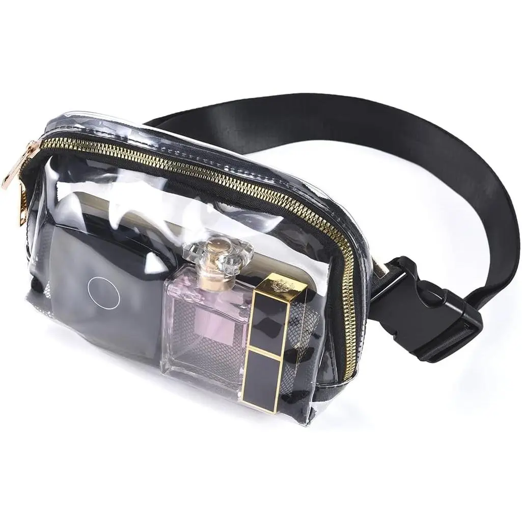 Clear Fanny Pack Women Small Transparent Stadium Approved Belt Bag | Clear Bag for Stadium Events, Adjustable Crossbody Purse, TPU   Pack for Concerts  Travel (Black)