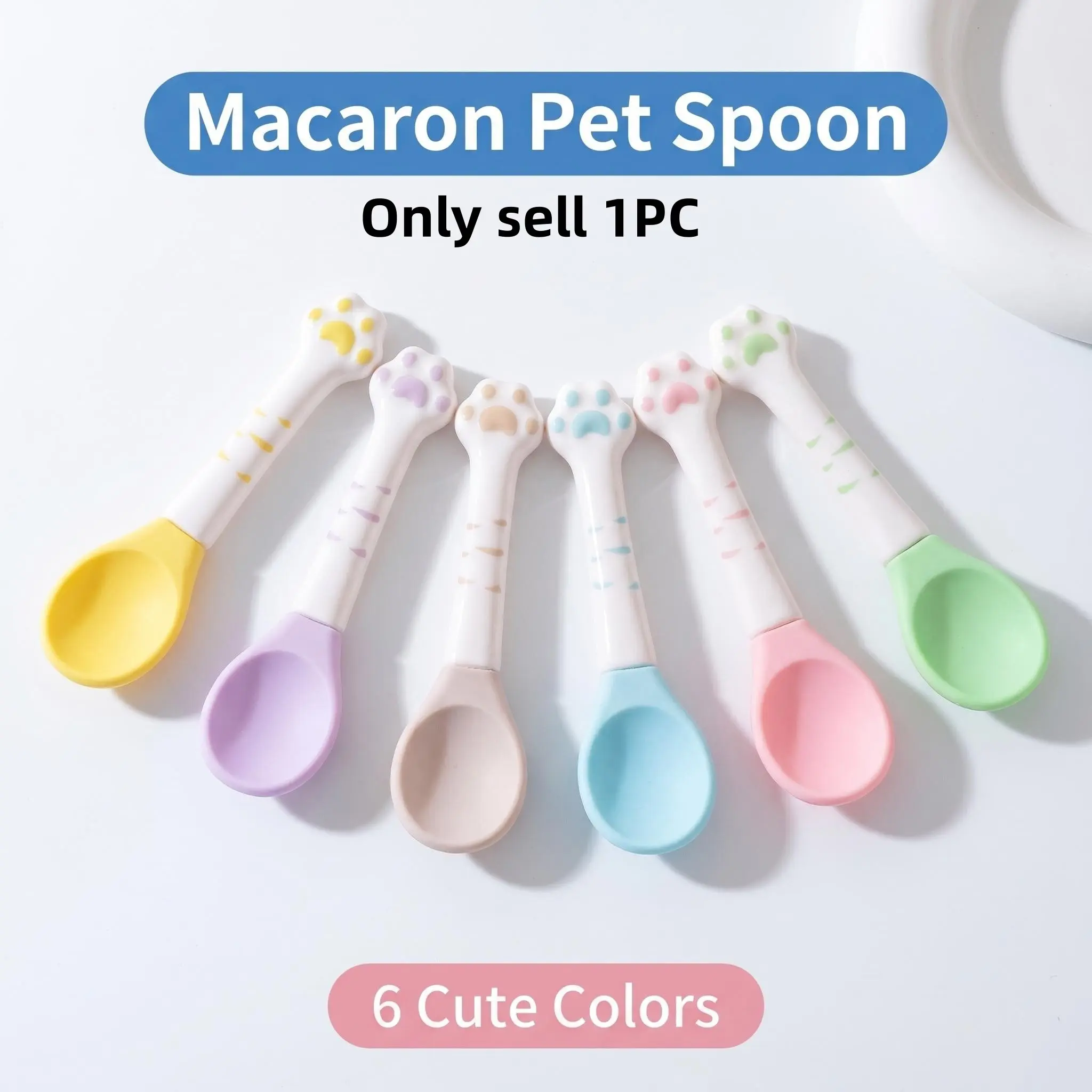 Candy Color Cat Paw Pet Food Spoon, Soft Silicone Ceramic Handle, Ideal for Cats and Dogs Wet Food and Snacks, Convenient Feeding Tool