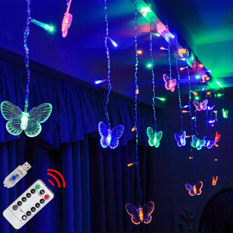 LED String Light, LED Butterfly Curtain Light, 21.3ft/255.9inch 8 Modes USB Charger Window Twinkle String Lights With Remote Control, 96 LEDs Copper Wire Fairy Lights For Room Christmas Wedding Party Decoration graduation leis graduation decorations LED String Light, LED Butterfly Curtain Light, 21.3ft/255.9inch 8 Modes USB Charger Window Twinkle String Lights With Remote Control, 96 LEDs Copper Wire Fairy Lights For Room Christmas Wedding Party Decoration graduation leis graduation decorations
