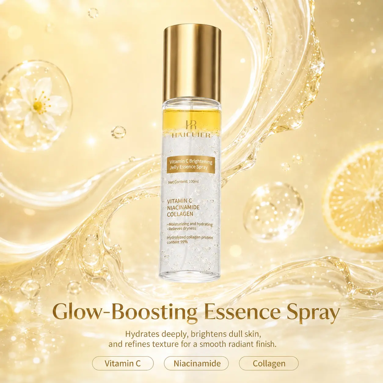 Vitamin C Brightening Jelly Essence Spray, Hydrating, Moisturizing and Illuminating, Anti-Oxidant, Long-Lasting Moisture, Suitable for All Skin Types