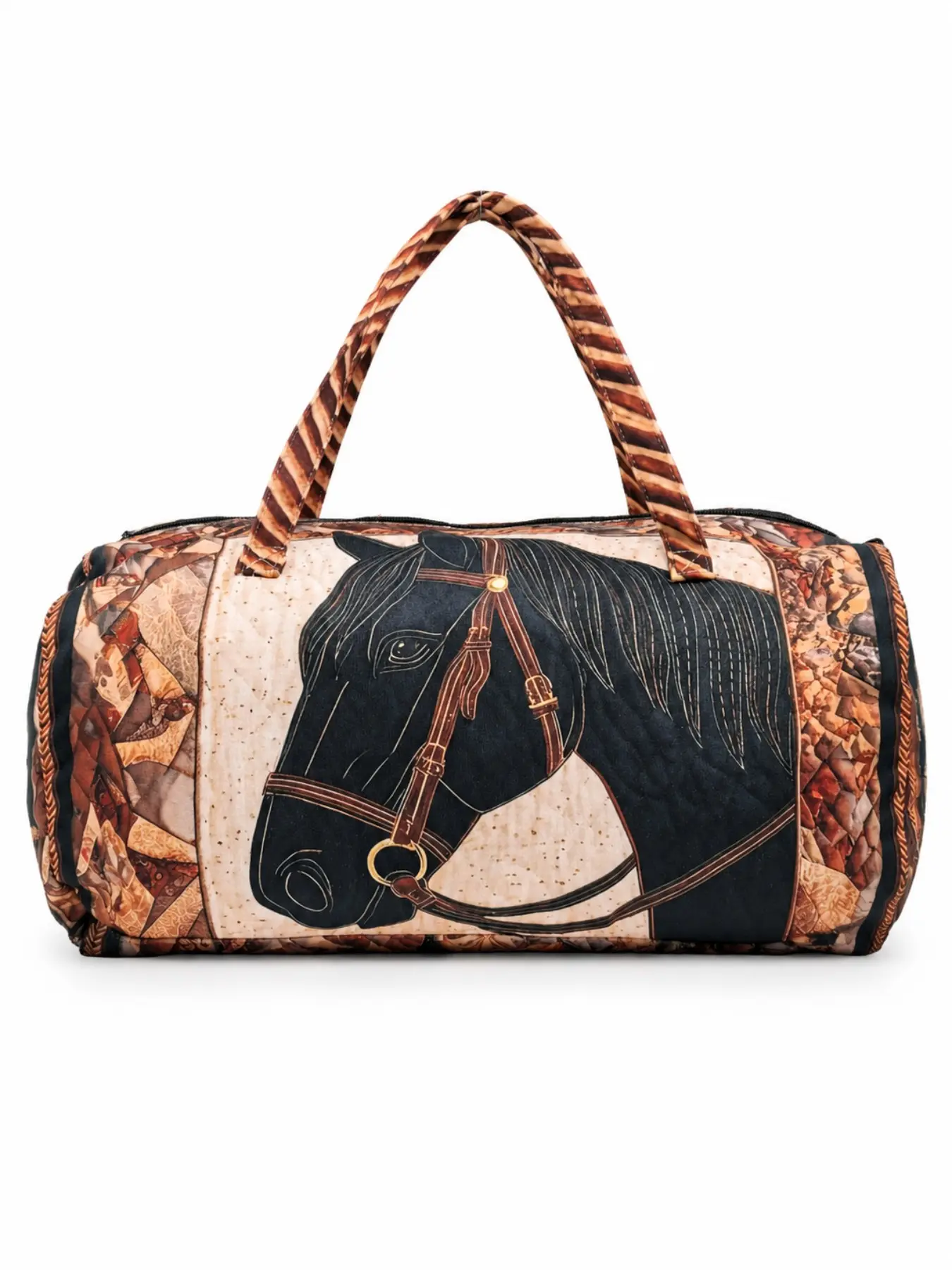 1 Piece Western Vintage Black Horse Collage Art Duffle Weekender Bag, Tiger Stripe Reinforced Handles Large Capacity Tote for Horse Lovers, Short Trips & Gym