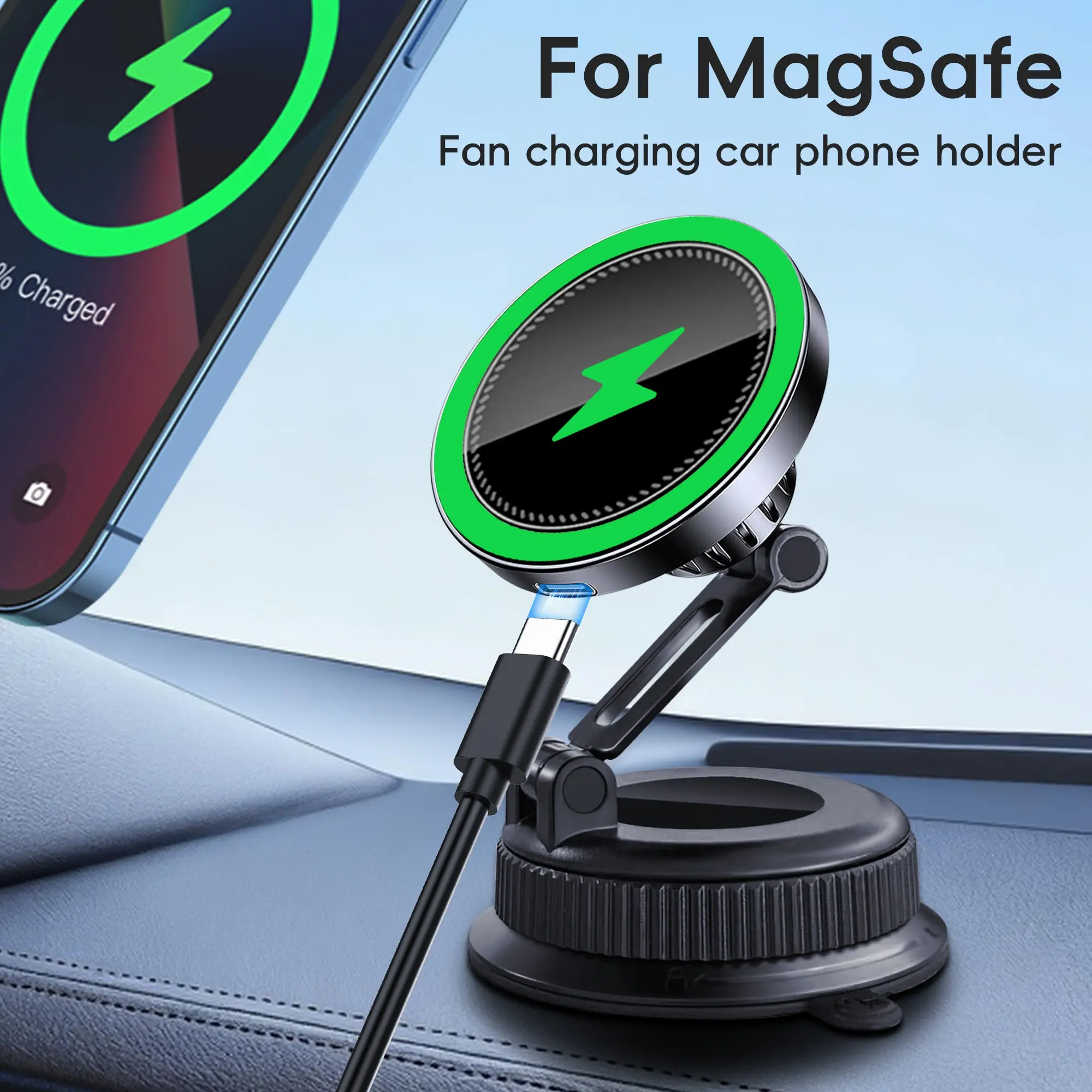 for Magsafe Car Mount Charger, 15W Fast Charging Magnetic Wireless Car Charger [Ultra Suction Cup  Magnet] 360° Dashboard Vacuum Magnetic Phone Holder Car Bracket for iPhone