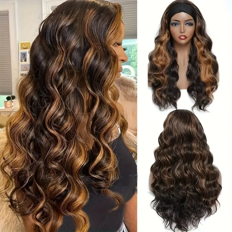 26 Inch Highlight Brown Body Wave Lace Front Wig for Women, Dark Brown Chestnut Highlight Loose Wavy Human Hair Wig, Natural Wavy Hair for Daily Wear, Party, Wedding & Photoshoot