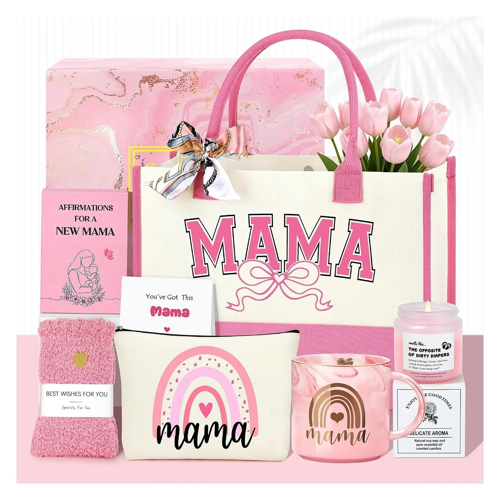 New Mom Gift Basket Set of 7 | Postpartum Care Package for Expecting Mama - First Mother's Day, Birthday & Christmas PresentGift