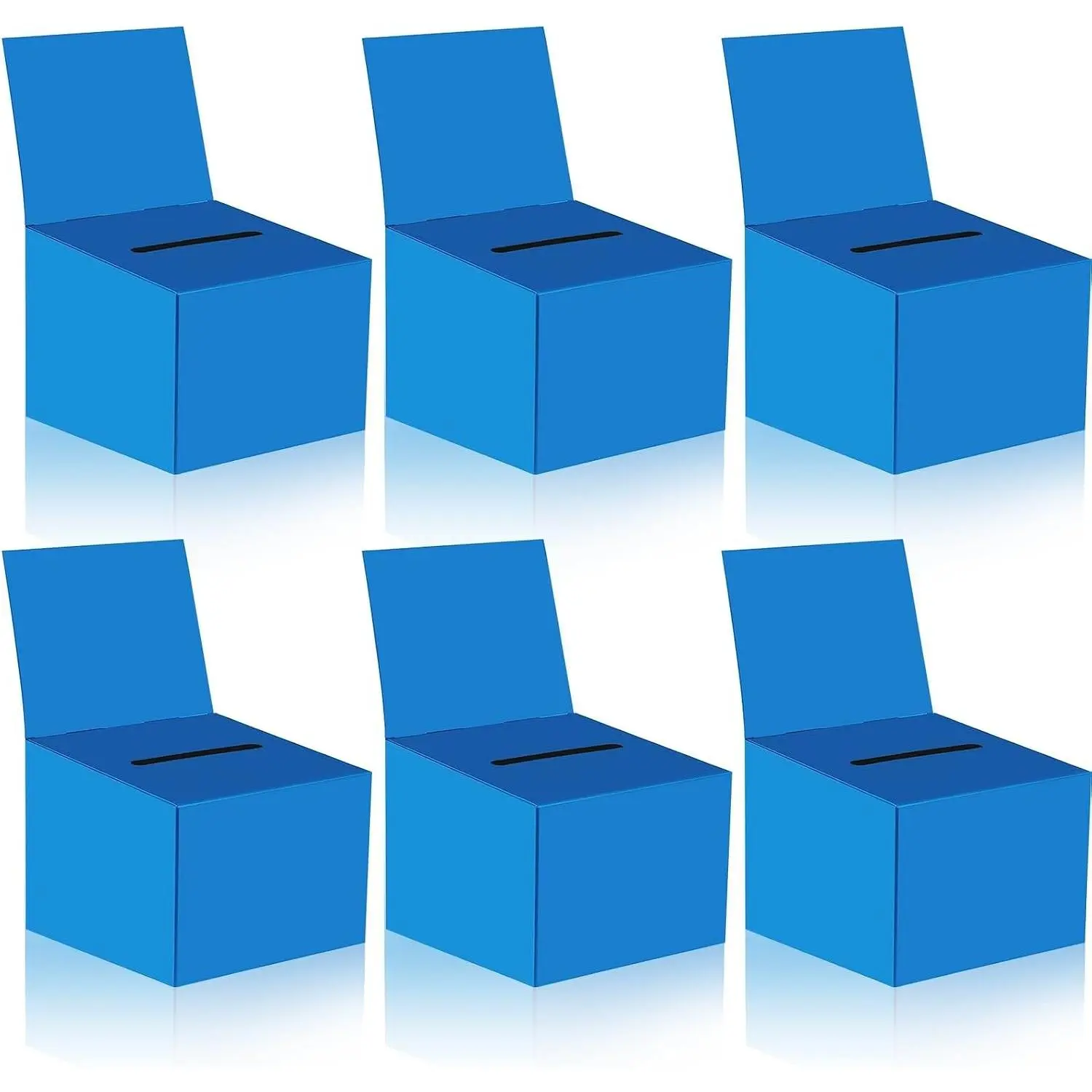 6 Pack Raffle Boxes with Slot, 6.5 x 4.5 x 4.5 Inch Cardboard Ballot Suggestion Box for Tickets, Business Cards, Voting Contest, Removable Header, Blue