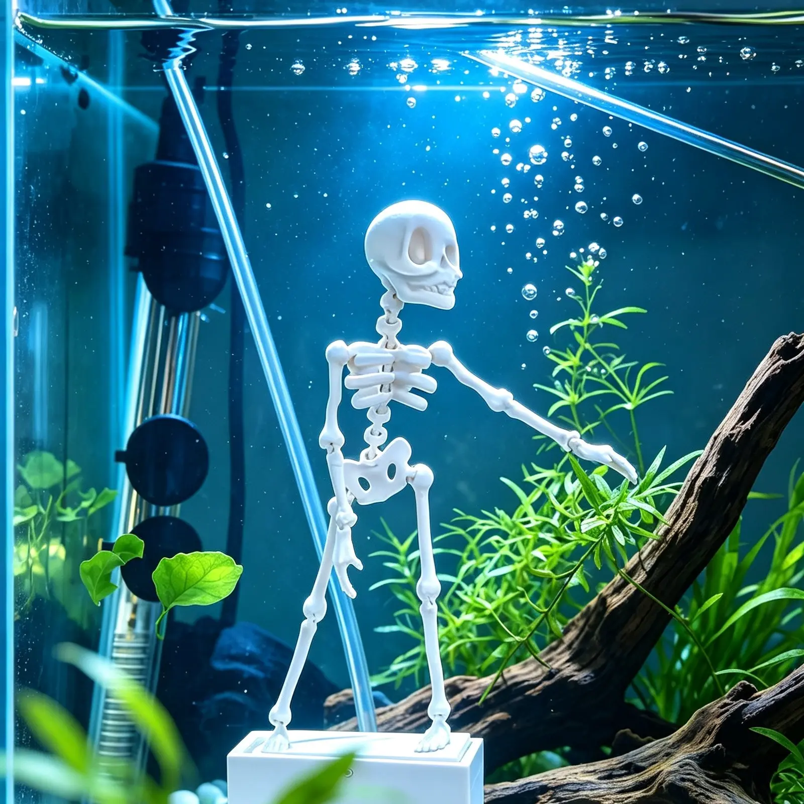 Air Driven Dancing Skeleton Aquarium Decor, Movable Joint Skull, Fun Bubble-Powered Fish Tank Ornament, Unique Halloween Gift