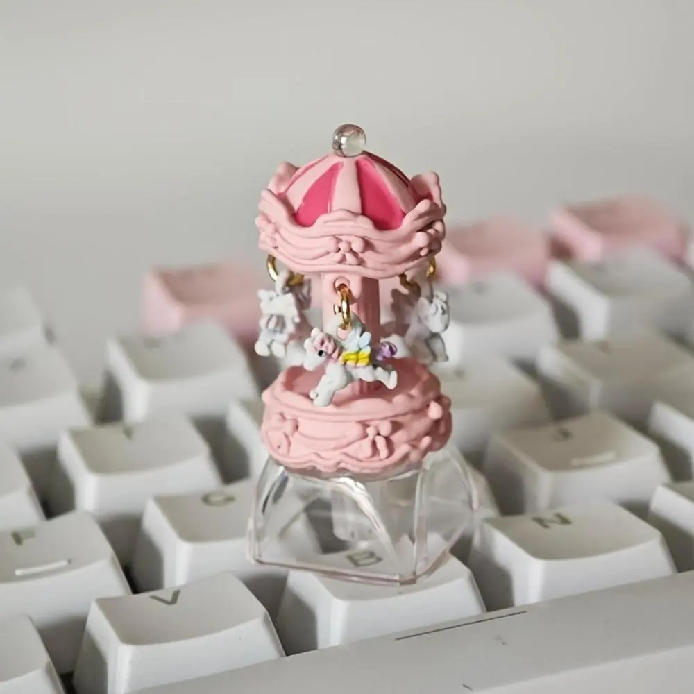 Handmade 3D Carousel Unicorn Resin Keycap, Pastel Glossy ESC Key Cap for Cherry MX, Aesthetic Fairycore Keyboard Decor