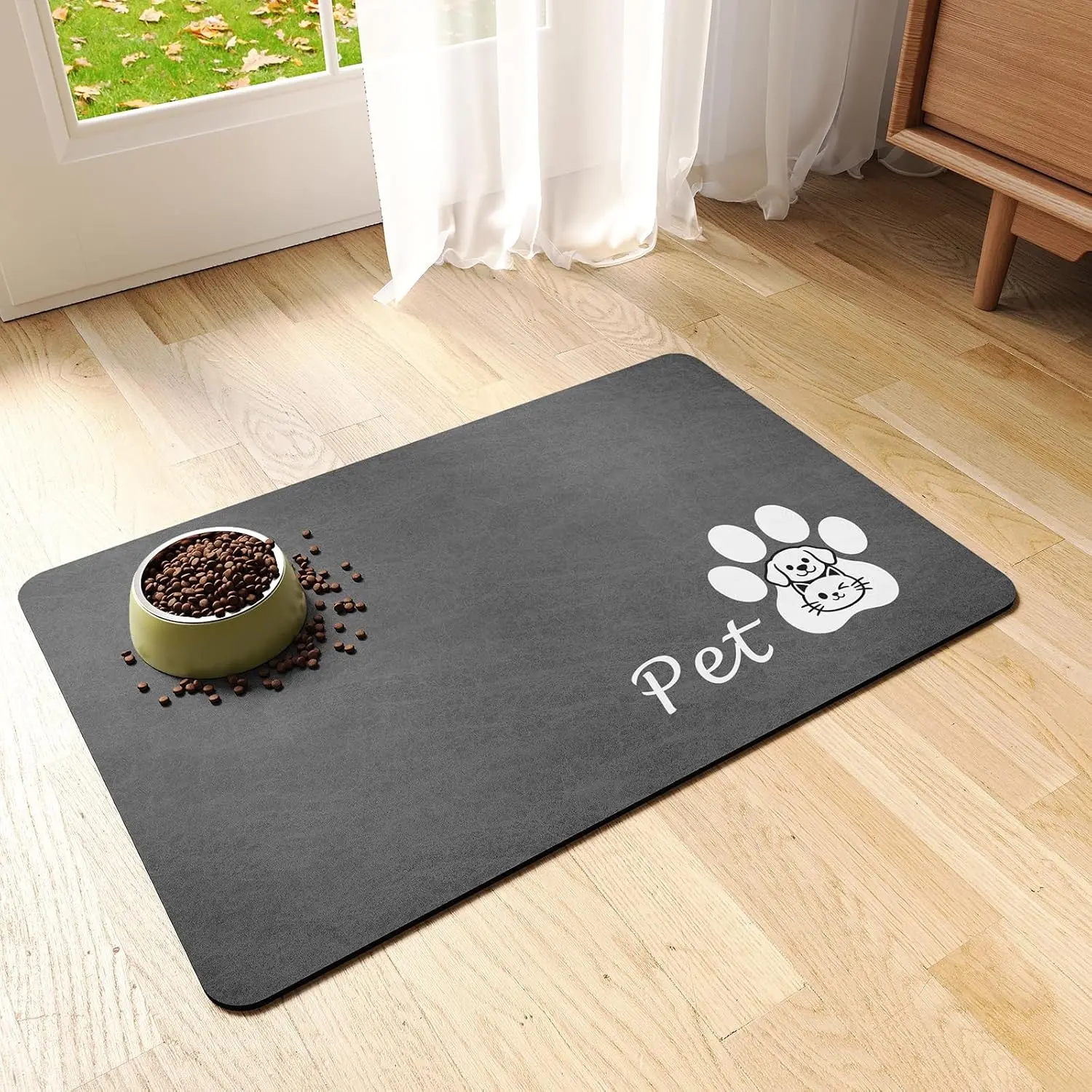 Mat  Feeding Mat for  and Water Bowls,12"x20",Dark Grey | Non Slip Absorbent Quick Dry  Feeding Mats for Floors with  Rubber Backed  Placemat Mats for  Drinkers