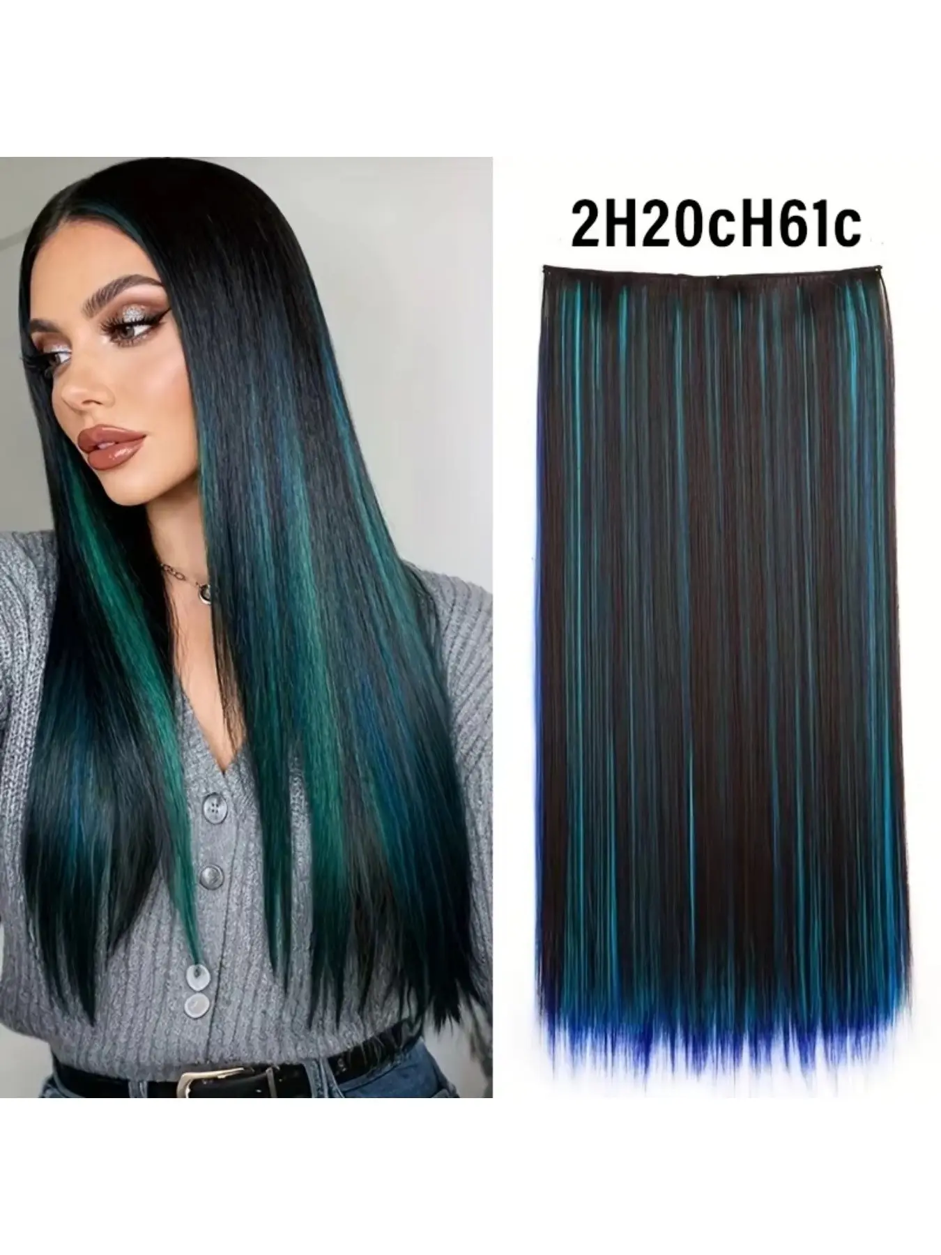 Synthetic 24Inch Long Straight 5 Clips Colorful Highlight Hair Extension Natural Soft Silky Hairpiece for Women Daily Use Synthetic Fiber Extensions