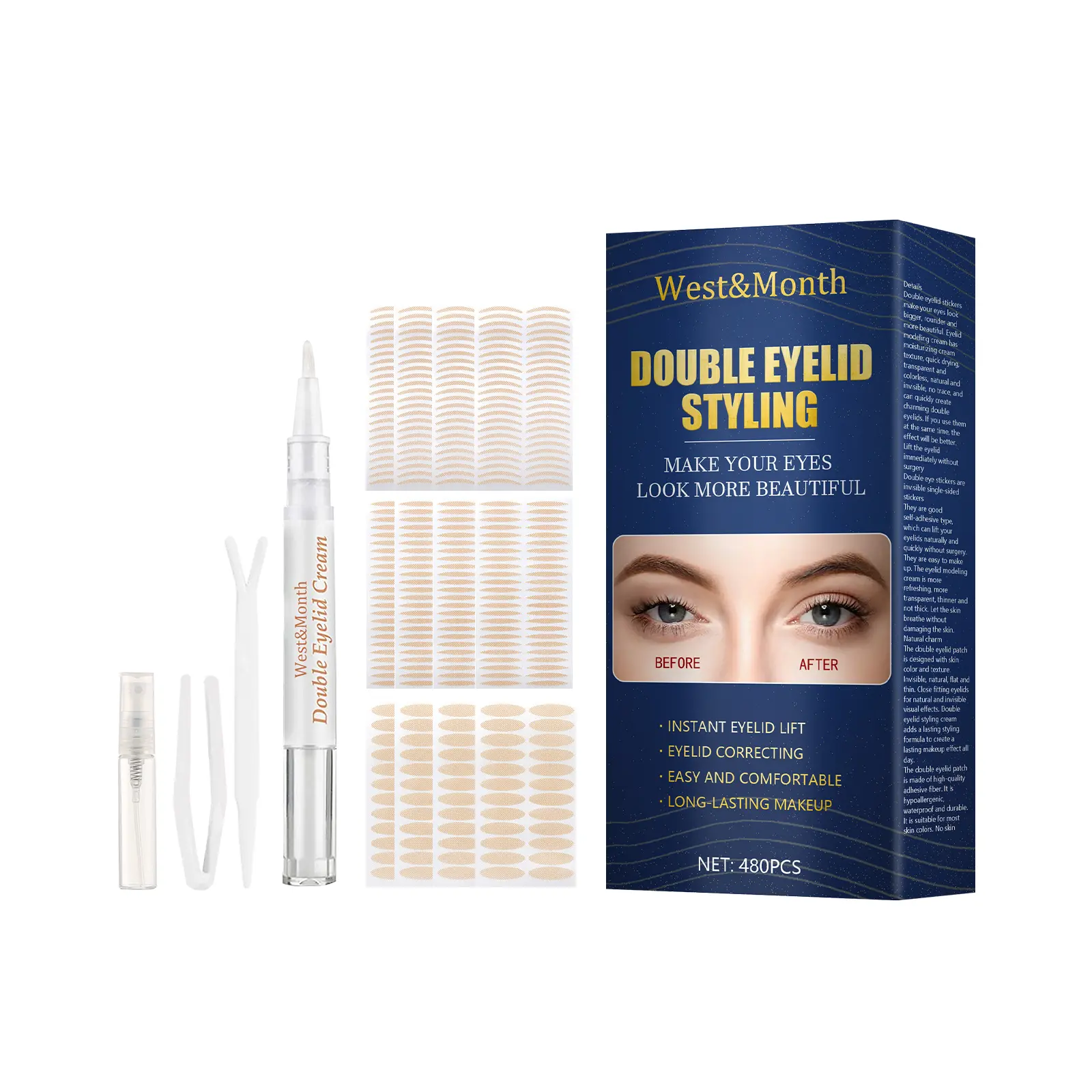 Invisible Double Eyelid Tape Set, Natural Waterproof Eyelid Lift Strips With Styling Cream For Big Eyes