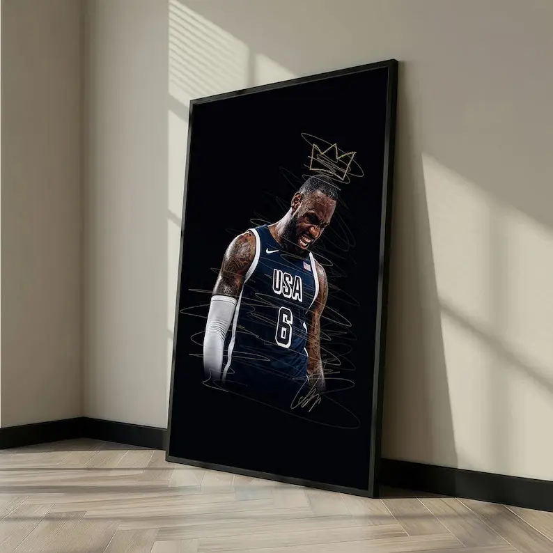 Lebron James Poster - King James High Contrast Abstract Scribbles Artwork, Team USA Basketball Semi-Glossy Print, Man Cave Home Decor, Boys Room Gift (Shipped in Protective Tube), Decorative, Room Stuff For Boys