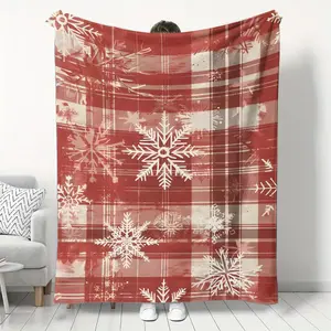 Christmas Snowflake Design Flannel Blanket, Soft Digital Print, All Season Bed Sofa Office Blanket, Warm Lightweight Knitted Polyester
