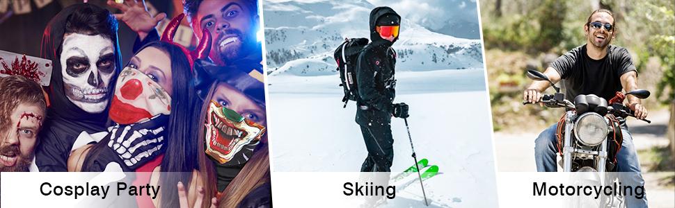 MoKo Halloween Face Mask for Cold Weather [6 Pack], Neck Gaiter Shield Scarf Elastic Balaclava Headbands Headwear, Windproof Skull Bandana for Men Women for Motorcycle Cycling Riding Skiing Party outdoor sport