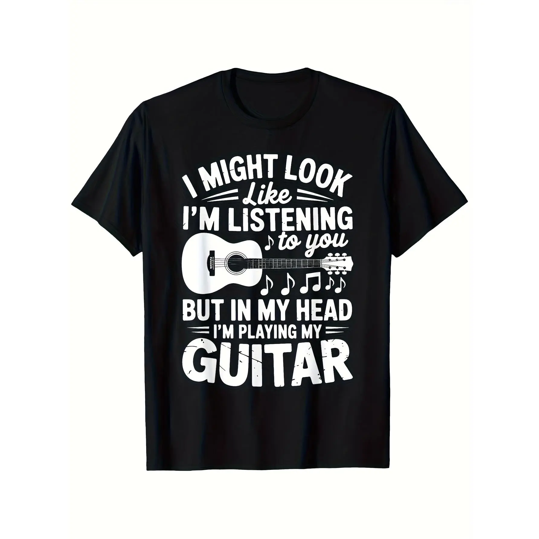 Humorous T-Shirt for Music Enthusiasts - You May Think I'M Paying Attention, But I'M Actually Jamming on My Guitar in My Mind - Sturdy 180Gsm Tee for Guitar Players And Music Lovers - Available in Sizes S-XXXL - Unisex Design for 2025 Summer Short-S