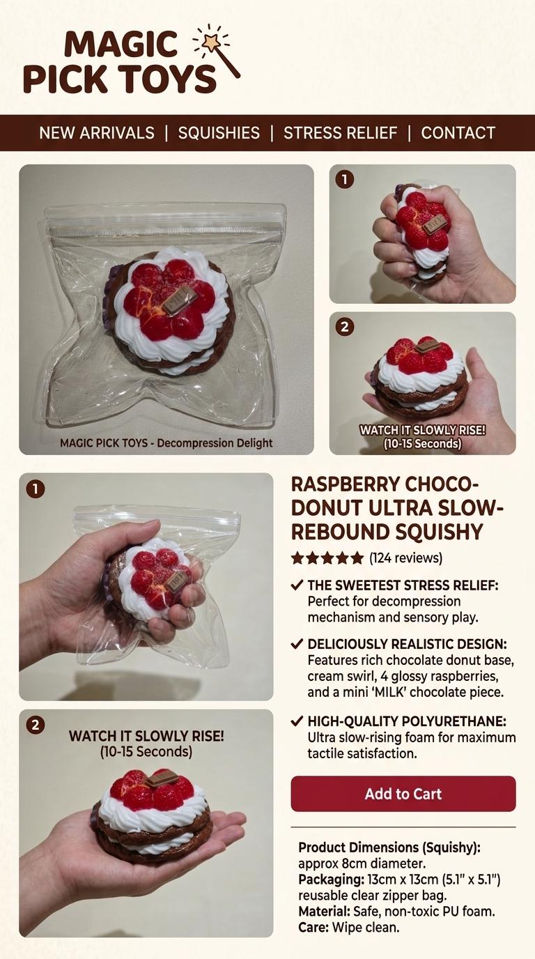 Final Sale | Chocolate Raspberry Tart Squishy |  Food-Grade Silicone Slow-Rising Rebound Squishy Fidget Toys for Stress Relief - Soft Squeeze Toys with Thick Creamy Slime Texture, Handmade Non-Toxic Sensory Toys