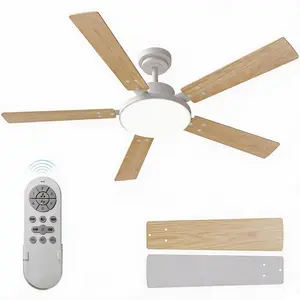 Ceiling Fan with Light, 52 Inch White Ceiling Fan with Remote for Bedroom, Reversible DC Motor, 3CCT Dimmable, Memory Function, Timer