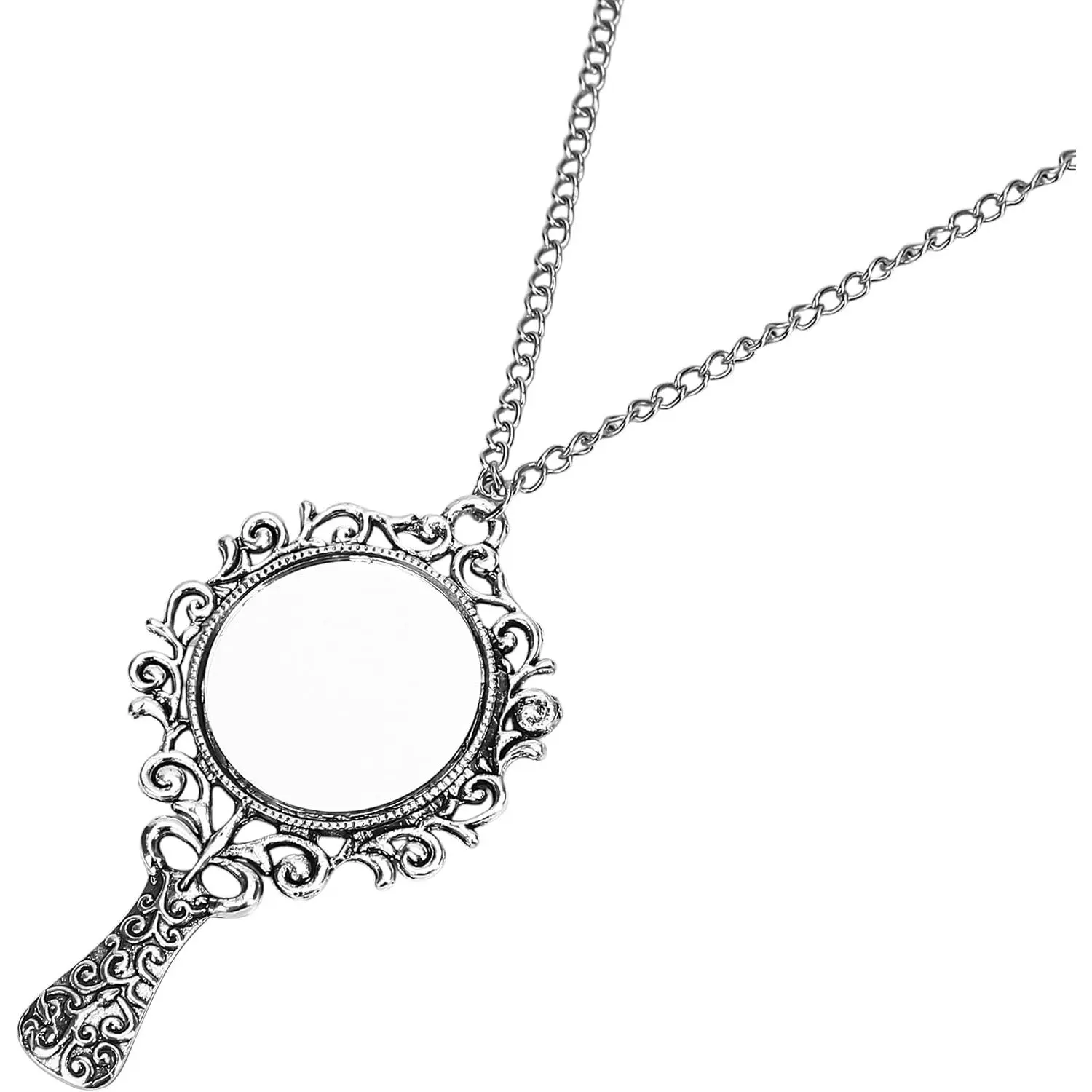 Antique Mirror Necklace Pendant for Women - Hexenspiegel Scrying Mirror Necklace  Protection Long Chain  ,  , Hot Fashion ()