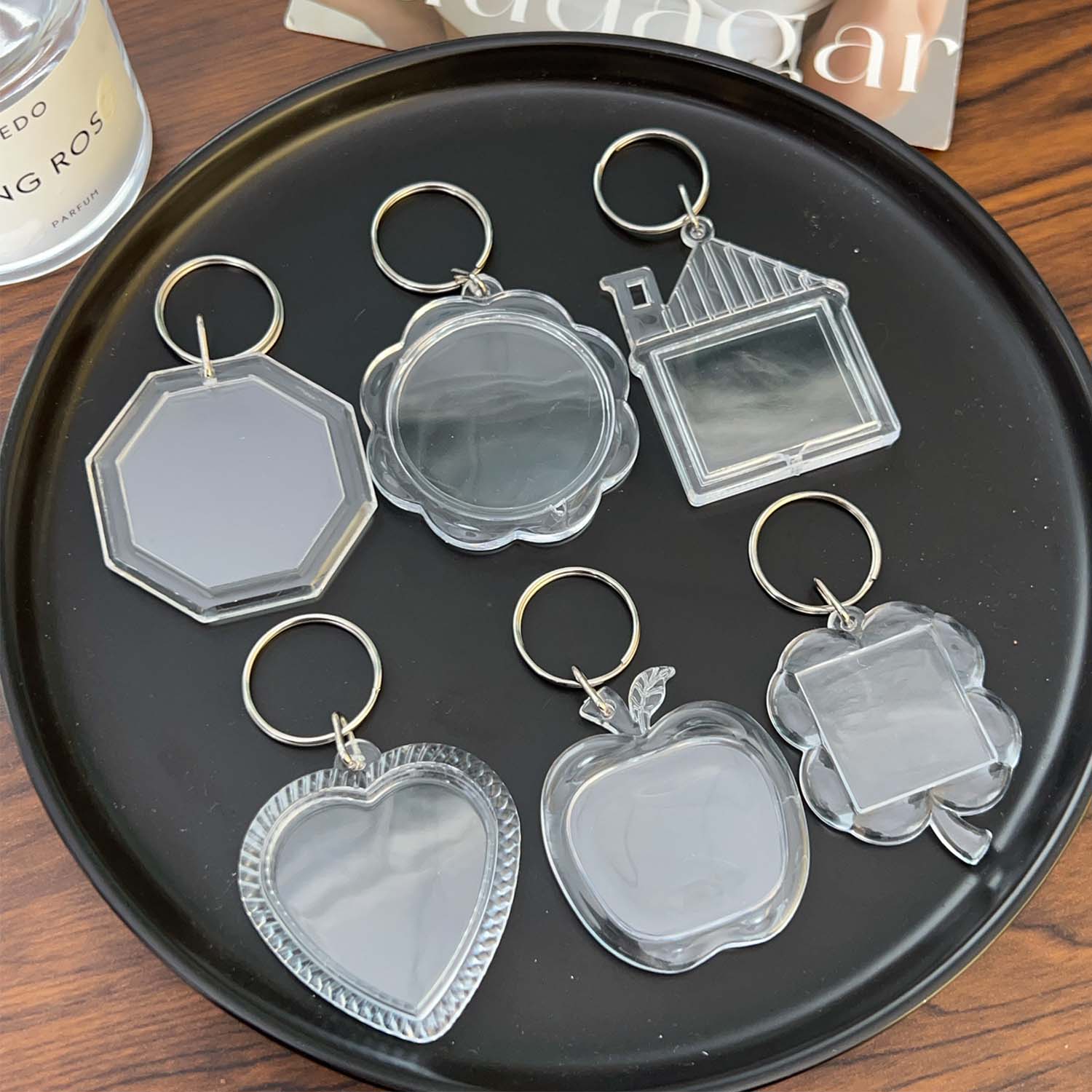 5/50Pcs Transparent Photo Frame Keychain Tassels Snap-In Custom Insert Photo Acrylic Blank Keyring Clear Blank Picture Pendant