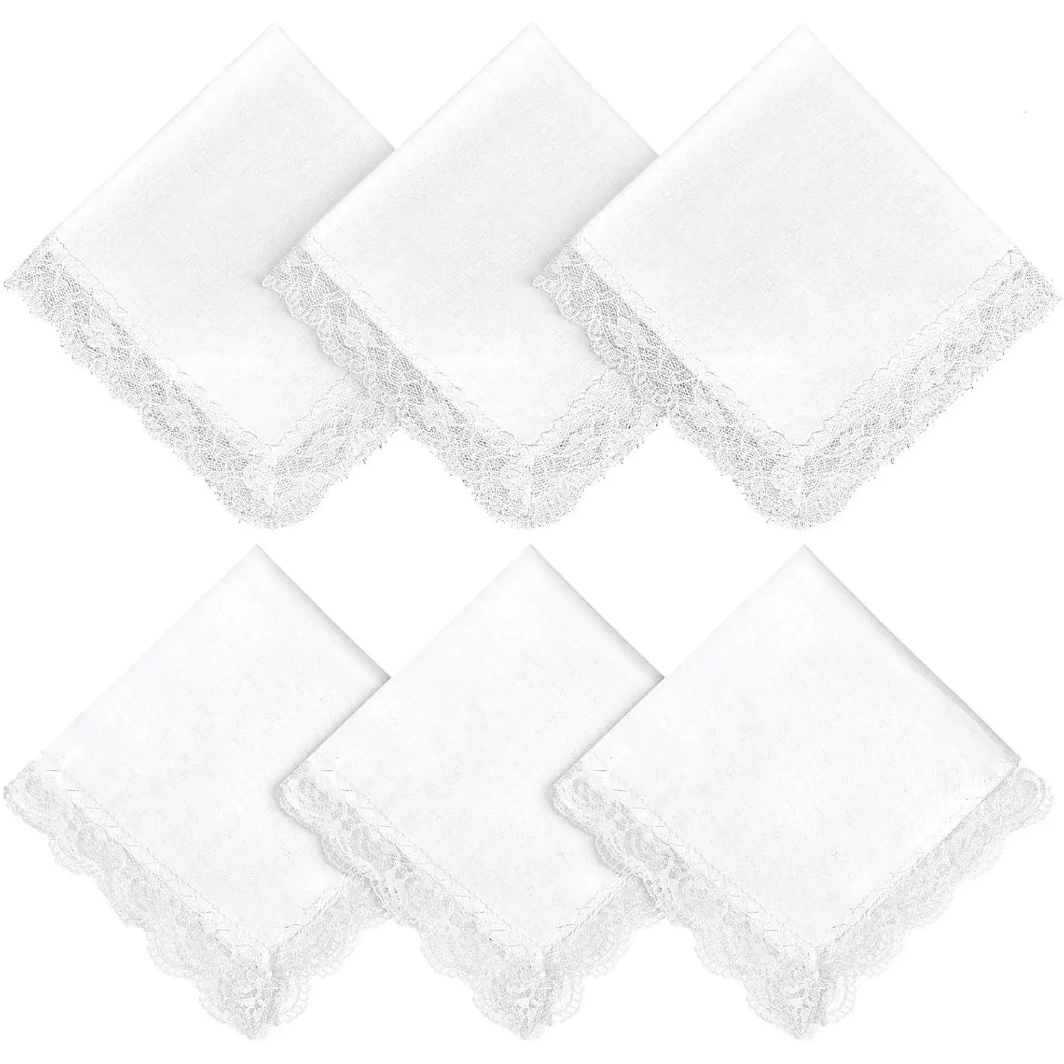 6 Pcs White Handkerchiefs for Women 2 Types Lace Handkerchiefs Ladies Hankies Elegant Embroidery Pure Color Square Hankies Cotton Embroidered with Laces Handkerchief for Wedding Party