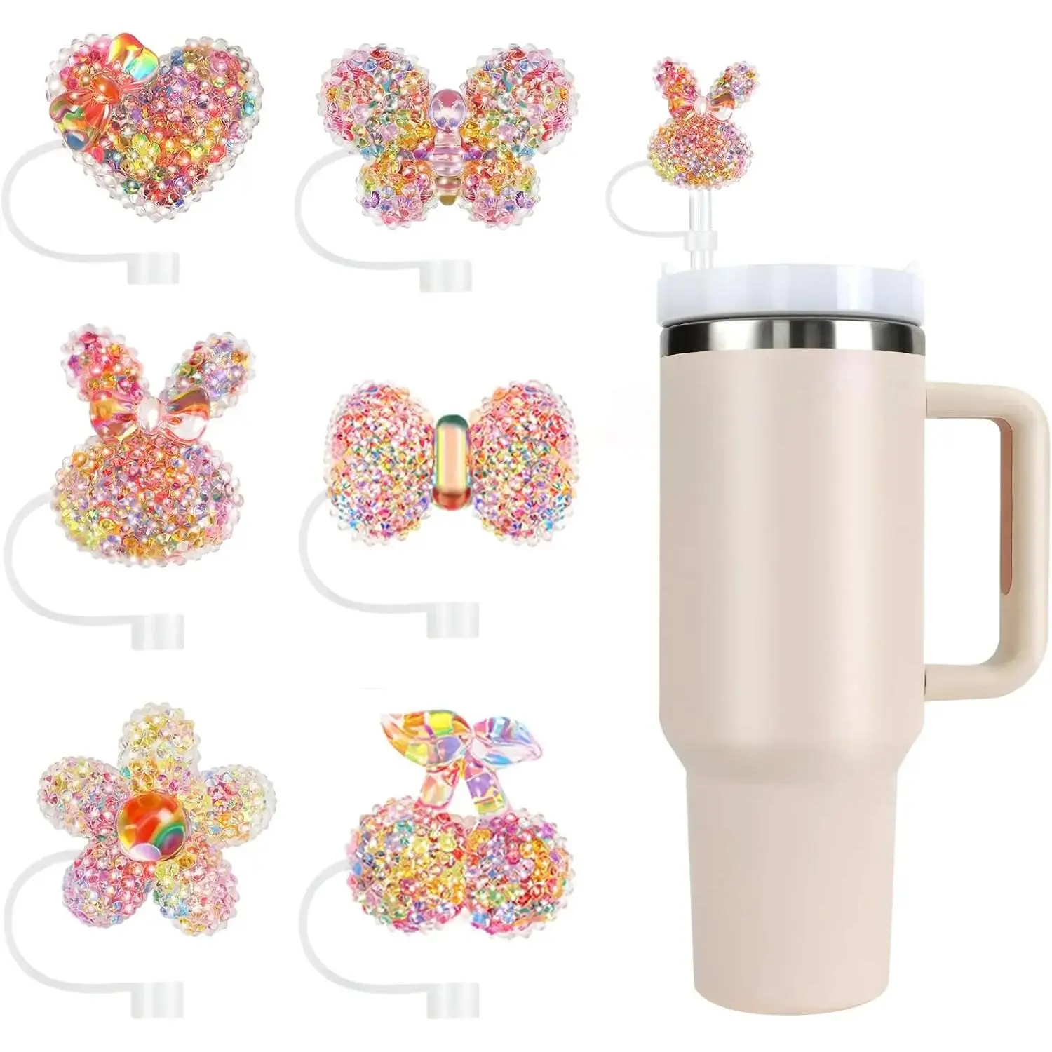 Glitter Straw Cover Cap Set - 6-Count Kitchenware Drinkware Accessories for Cups & Tumblers, 10mm Straw Compatible, Birthday Funny Gifts for Women (COLOR)