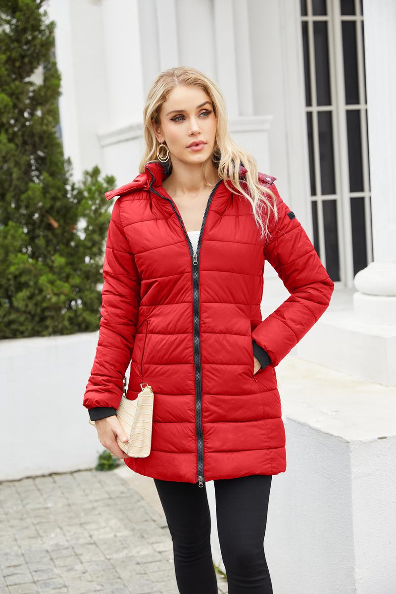 BIGWIG women's autumn and winter long warm parka, detachable hood, windproof and warm down jacket, autumn and winter warm cotton jacket, windproof and waterproof jacket, windproof and waterproof jacket, mid-length slim warm hooded cotton jacket