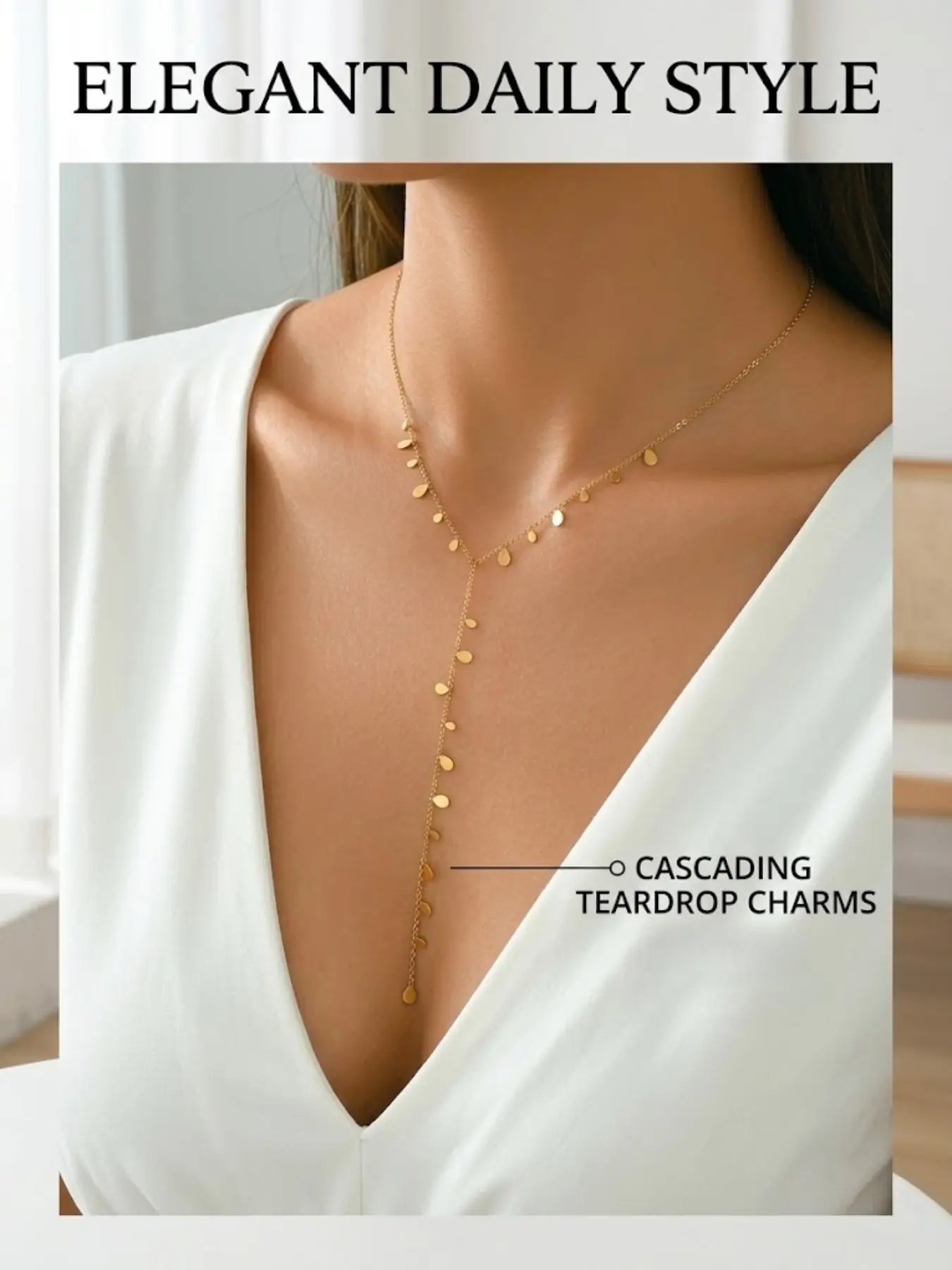 Stainless Steel Elegant Water Drop Bell Necklace, Women's Unique Y-Shaped Collar Chain, Fashion Versatile Luxury Jewelry