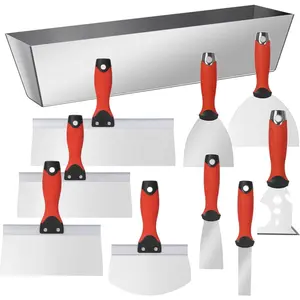 10Pcs Drywall Tool Kit, Stainless Steel Putty Knife Set with 1"-6" Knives, 8"-12" Taping Knives, 9-in-1 Painter Scraper, 12" Mud Pan & 6" Scoop for Drywall Taping, Finishing, and Patching