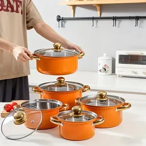 5-Piece stainless steel pot set, stainless steel cooking pot, no pick stove, stainless steel double handle with lid, deep soup pot, suitable for outdoor camping, home and restaurant cooking