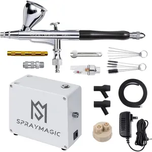 Airbrush Kit with Air Compressor Dual-Action Air Brush Gun Painting Set Gravity Feed Spray Gun Kit for Nails Model Cars Tattoo Art Gifts