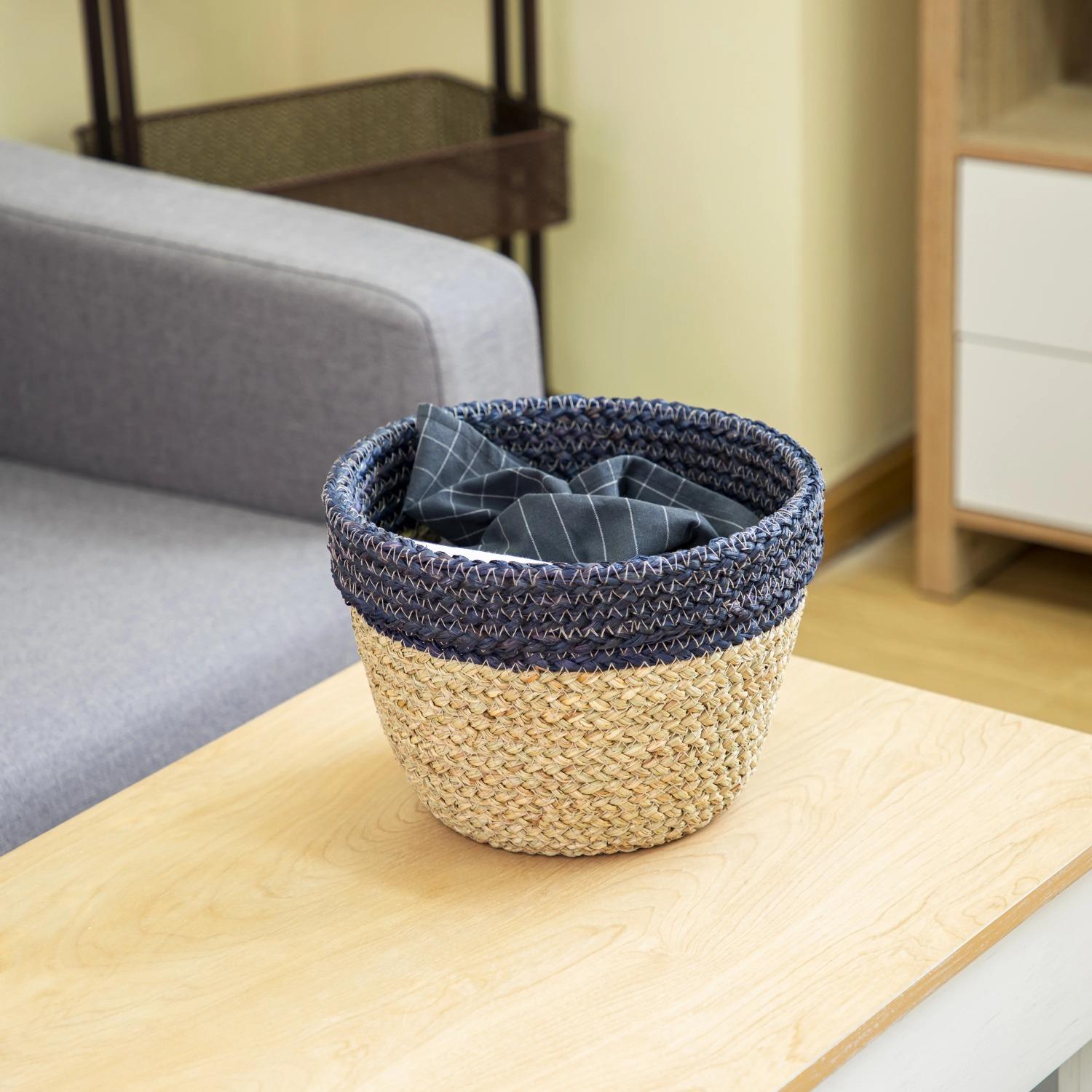 [Home Decor] Two-Tone Seagrass Basket - 11x8.3 Inch Navy & Natural Storage Bin for Shelf Organization & Displays