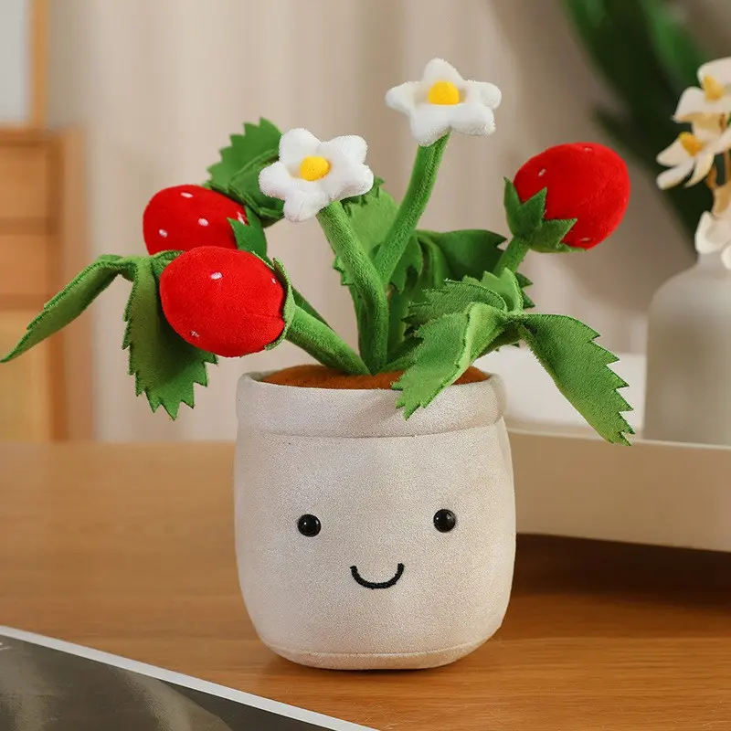 Cute Artificial Strawberry Flower Pot Plant, Home Office Desk Decor, Small Fake Flower with Pot, Indoor Outdoor Decoration, High-Quality