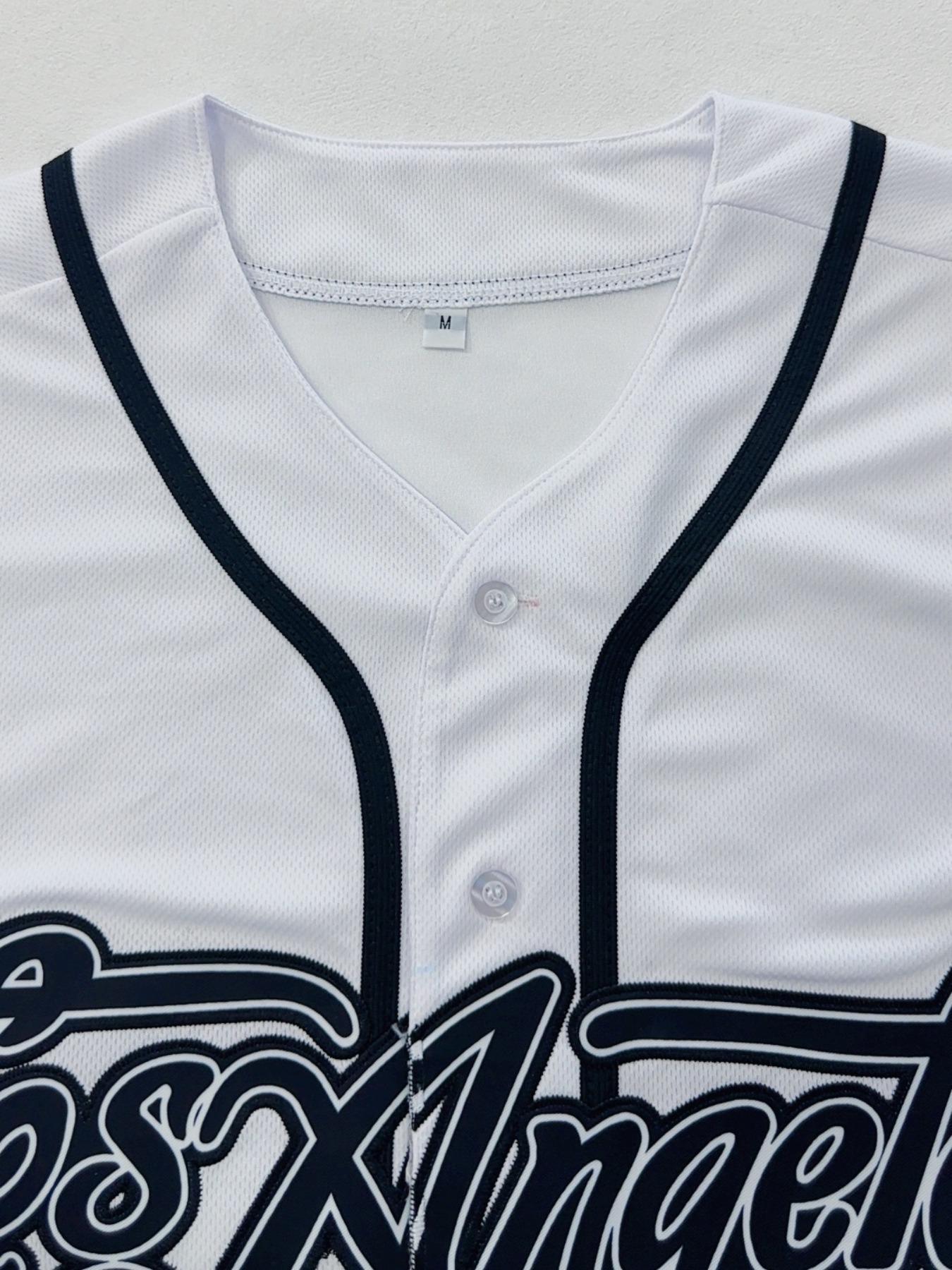 Men's Letter & Number Embroidered Contrast Binding Baseball Jersey, Jersey Shirt, Casual Short Sleeve V Neck Baseball Top for Summer, Fashion Men's Clothes for Daily Wear