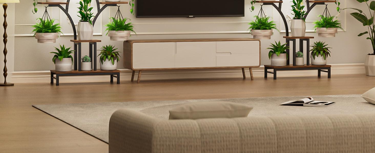 Plant Stand Indoor with 4 Grow Lights - 63" Tall Plant Shelf- 8 Tiered Corner Plant Flower Stands Display Shelves for Home, Patio (Brown)