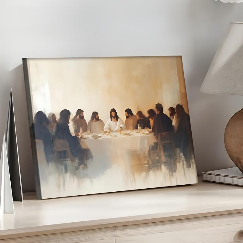 Framed Christian Last Supper Wall Art - Jesus and Twelve Disciples Oil Painting Print, Religious Home Decor for Bedroom, Living Room, or Office