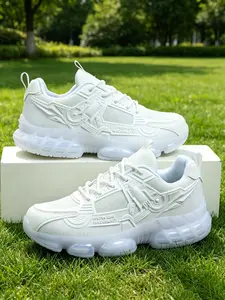 Men's Sci-Fi Style Sneakers, Rocket Embossed Upper, Breathable Mesh Lining, Shock-Absorbing Transparent Sole, Lightweight, Ideal for Running & Fitness