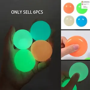Night Glow Sticky Wall Balls 6 Pack, Stress Relief Toy for Adults, Perfect Anxiety Relief, Ideal Birthday and Halloween/christmas Gift