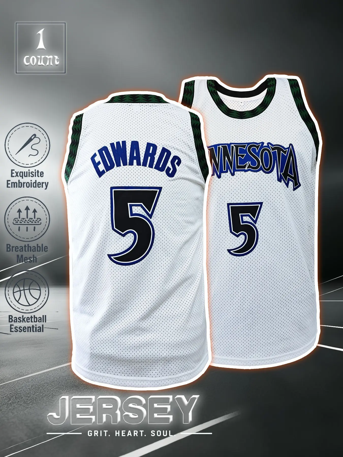 Men's#1 #5 Vintage Basketball Jersey, Classic Minnesota Letter Embroidery, Loose Fit Breathable Sleeveless Vest, Unisex for Outdoor Activities, Throwback Jersey