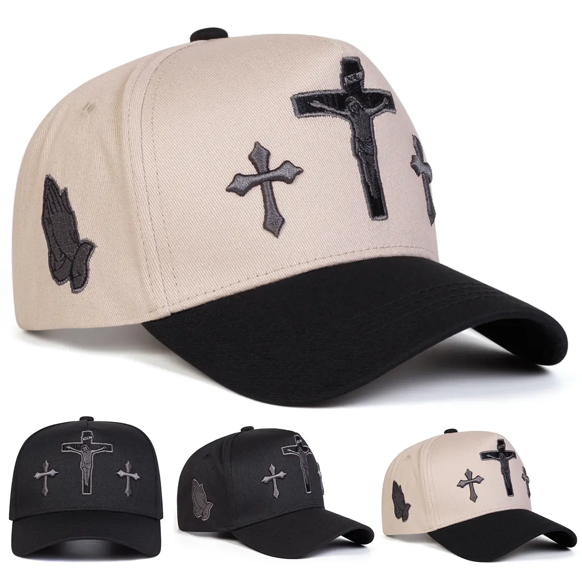 Unisex Jesus Cross Embroidered Five-panel Baseball Cap Outdoor Adjustable Sunscreen Leisure Hat Spring Autumn Travel Tourism Beach Vacation