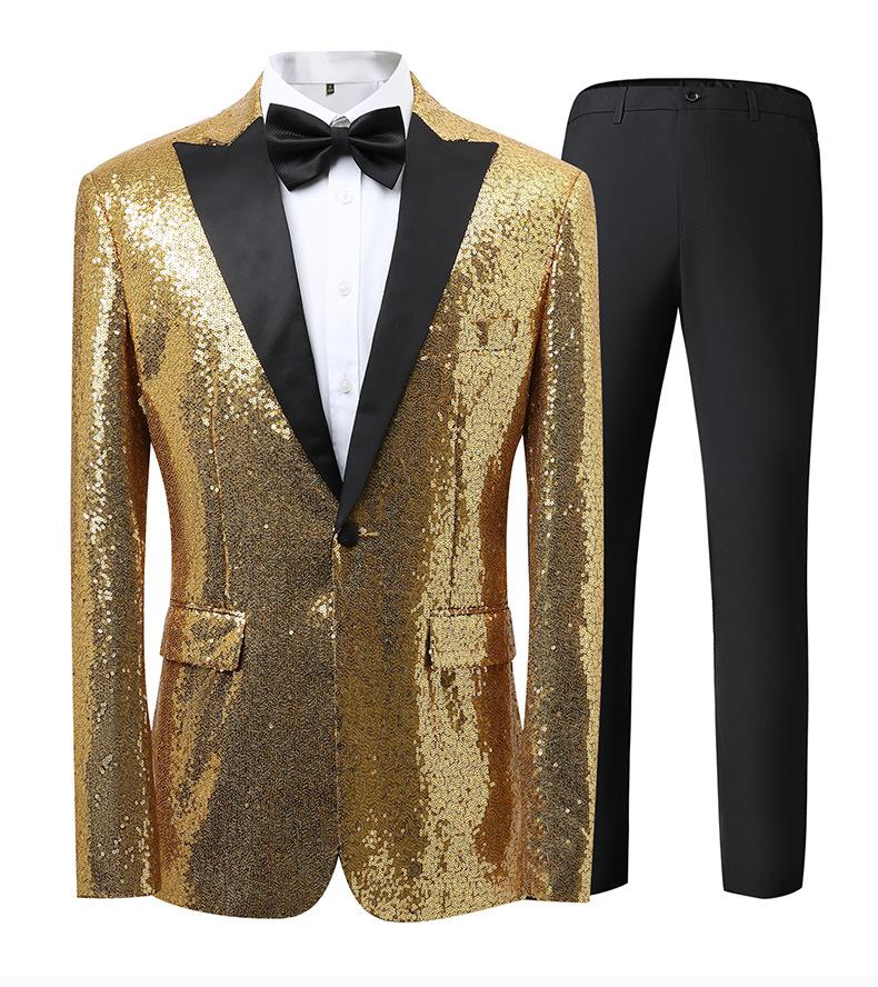 Gold Sequin Stage Performance Suit Jacket  Men's Korean Style Blazer For Nightclub, Wedding Host, Emcee, Photoshoot