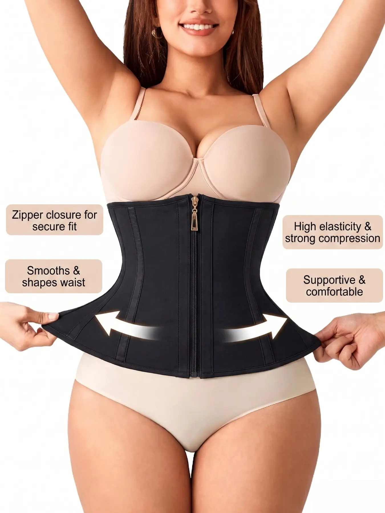 1 Count Women's Steel Boned Hourglass Sculpting Waist Trainer, Fajas, Tummy Control Girdle, Compression Underbust Waist Cincher Shaper, Adjustable Front Zipper & Hook Closure Shapewear Belts, Smooth Comfortable Fabric Vintage Corset for Daily Outings