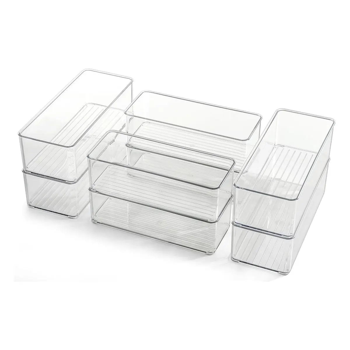 8 Pack Clear Plastic Drawer Organizers Set, Stackable Deep Drawer Organizer for Makeup Vanity and Desk, 2 Sizes Tall Bathroom Organizer