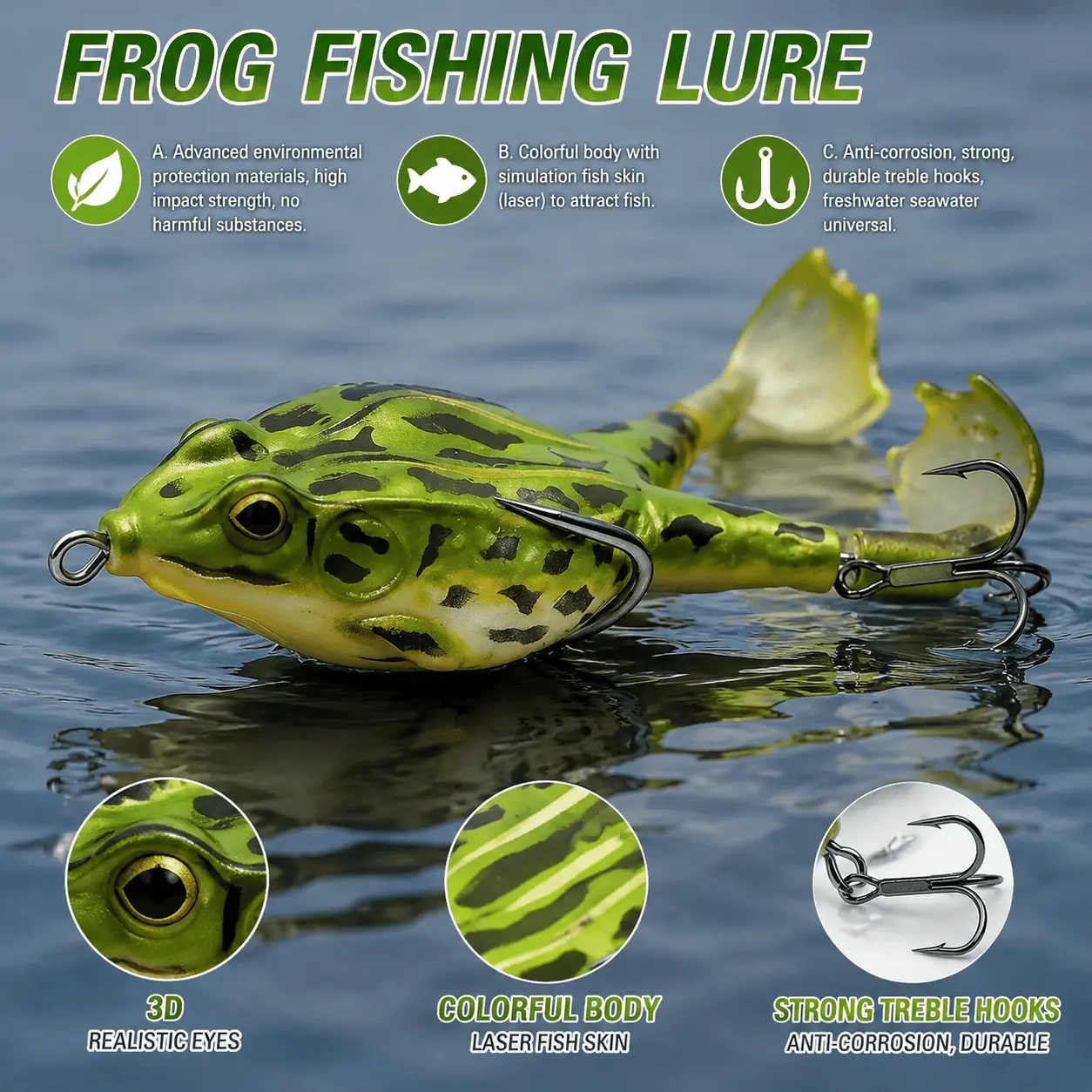 TikTok Viral! Finesse Frog Swimbait: 3.5" Hollow Body Topwater Lure with Spinning Legs, 0.48oz for Bass Fishing. Tangle-Free Weedless Design, Super Slow Sink for Shallows & Cover. Ultra-Lifelike Action, Freshwater Bass Pike Lure.
