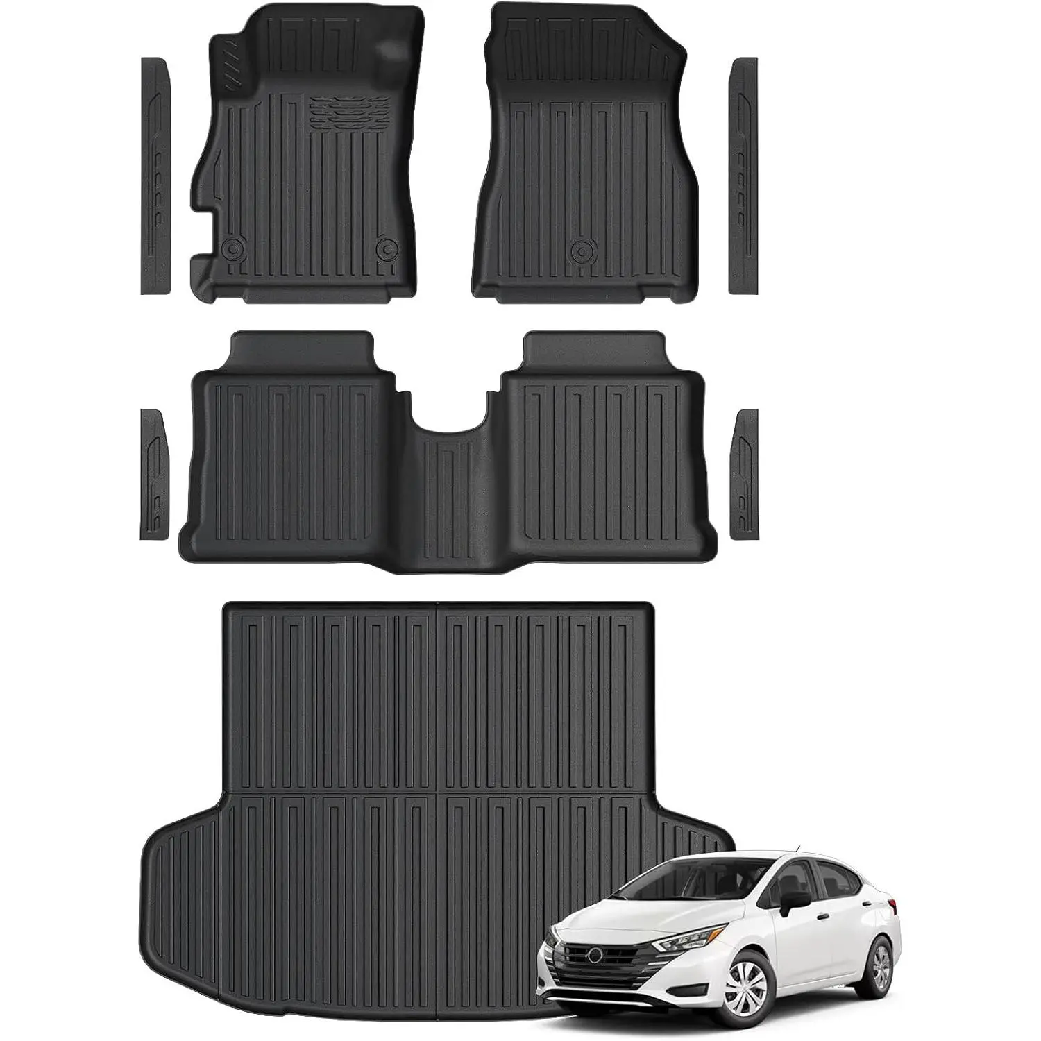 Floor Mats for  Versa 2020-2025,  Weather Floor Mats Trunk Cargo Liner and Door Sill Guards Accessories, Full Coverage Set