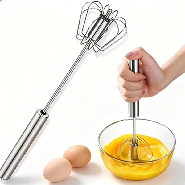 【Summer sale】Stainless Steel Egg Whisk, Hand Push Rotary Whisk Blender, Versatile Milk Frother, Hand Push Mixer Stirrer for Blending, Whisking, Beating & Stirring (12in)