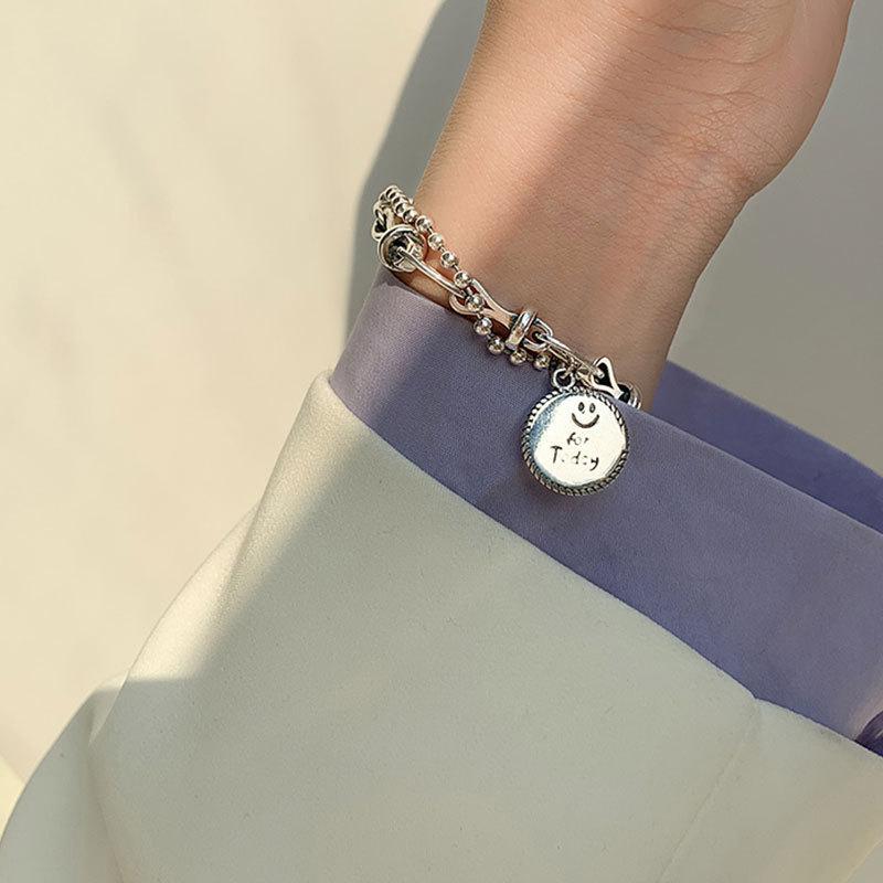 Double-layered Chain Bracelet For Women Smiley Face Round Cards Pendant Party Jewelry