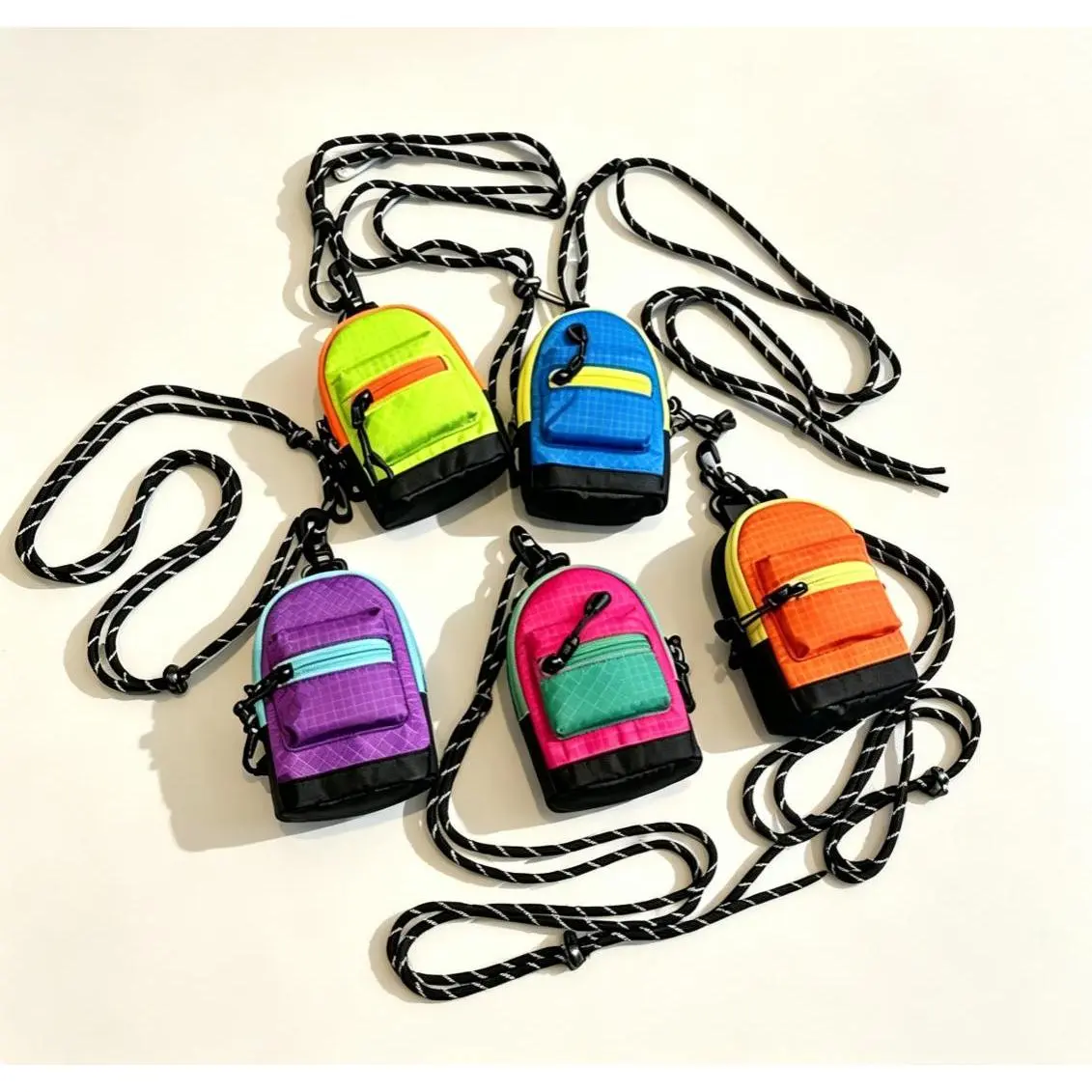 Casual Colorblock Nylon Mini Crossbody Pouch for Women, Convertible Earbud & Coin Purse with Carabiner Clip & Lanyard, Sturdy Carabiner Clip, Coffee Dates, Bags For Everyday, Multi-Use, Daily